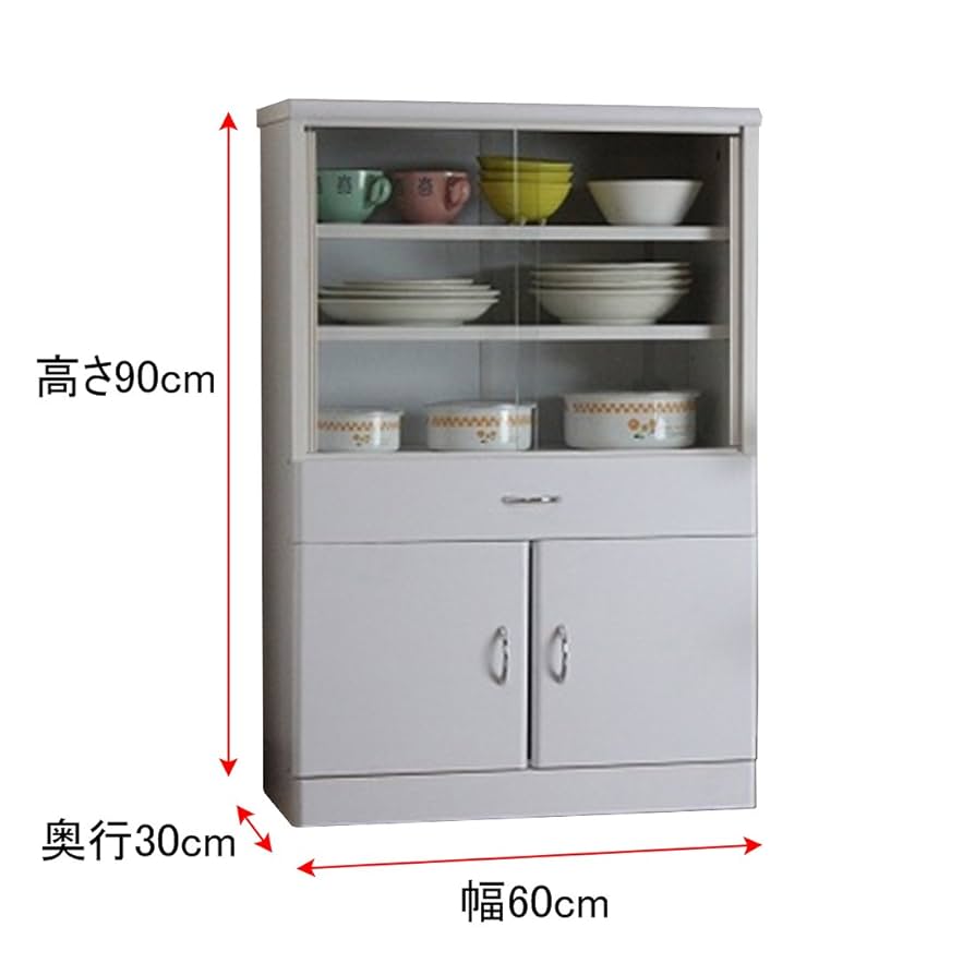 Amazon | サンニード ミニ食器棚 ホワイト 木製 幅60 奥行30 高